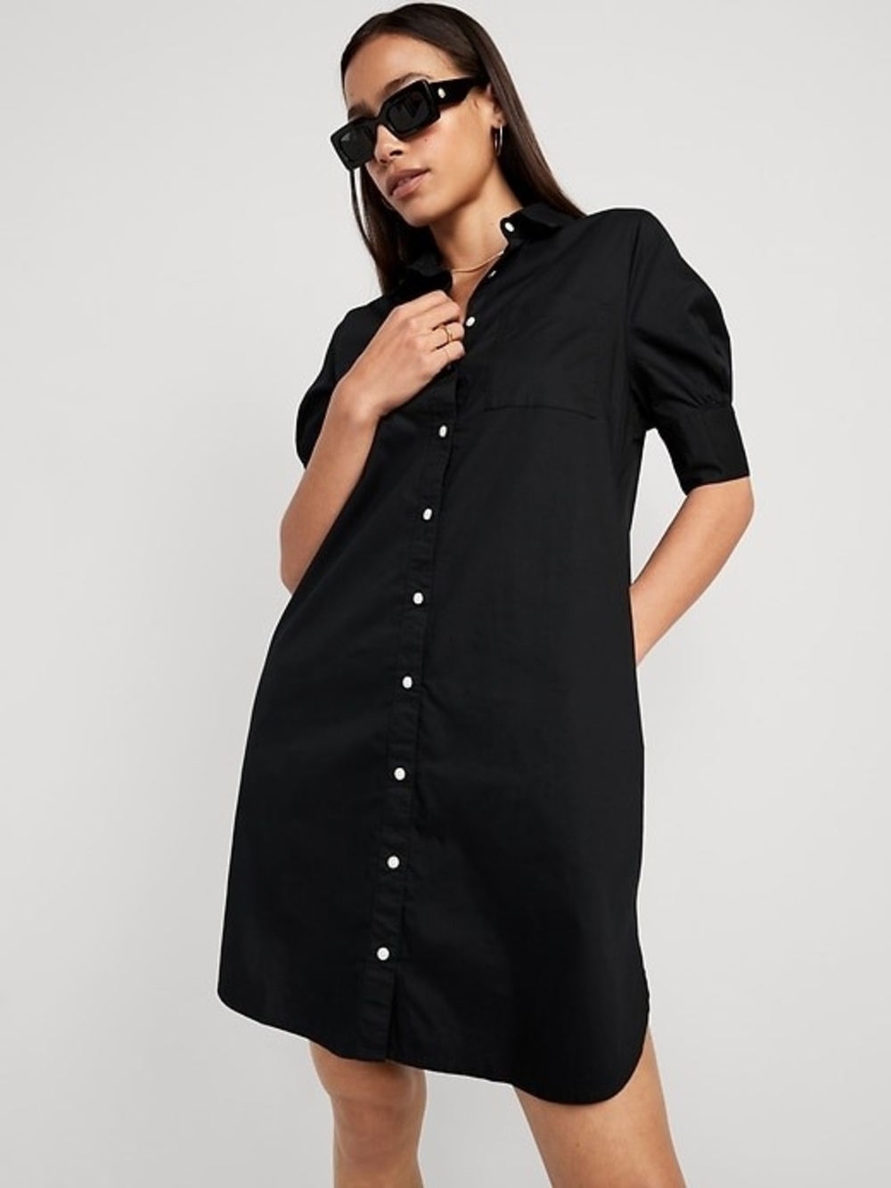 Old Navy Black Collared Shirt Dress Size Medium A-Line Business Dress